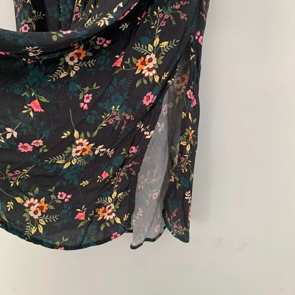 Velvet by Graham & Spencer Floral Maxi‎ Skirt Black XS Anthropologie Boho Slit